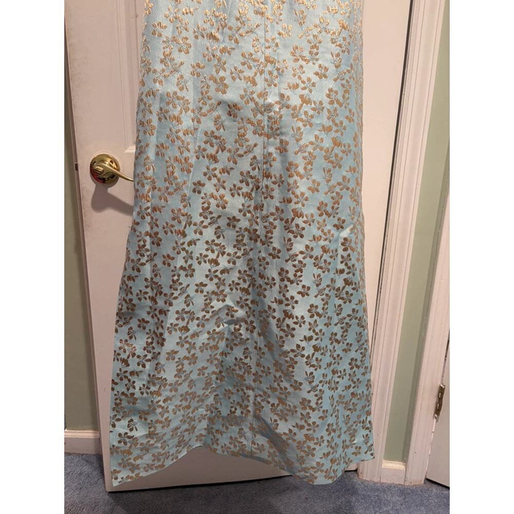 Lilly Pulitzer Carlynn Maxi Dress 10 Blue Metallic Floral Strapless Bow Cocktail - Picture 6 of 16